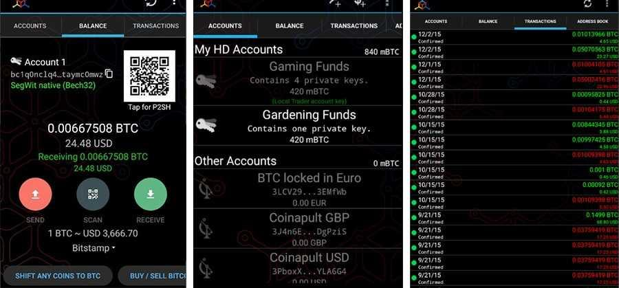 Mycelium wallet interface